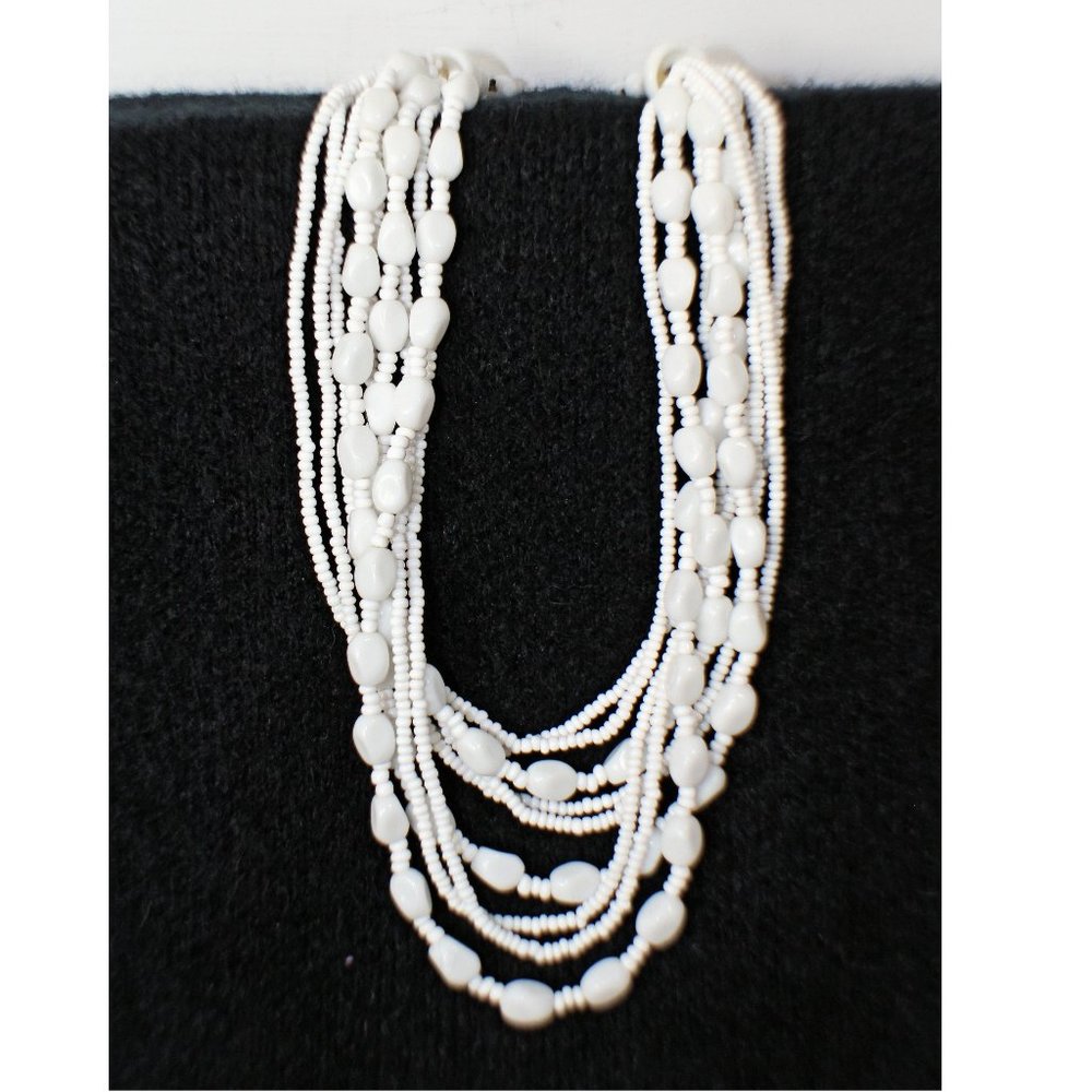 Vintage White Milk Glass Beaded Choker Necklace